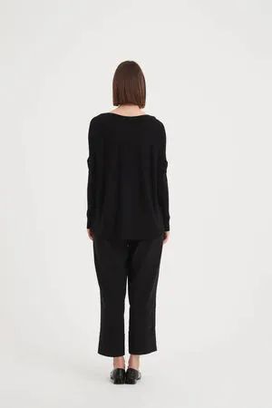 Wide Neck Knit Top Black