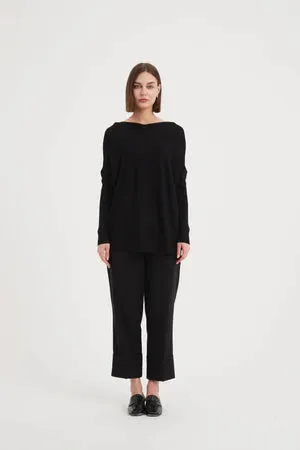 Wide Neck Knit Top Black