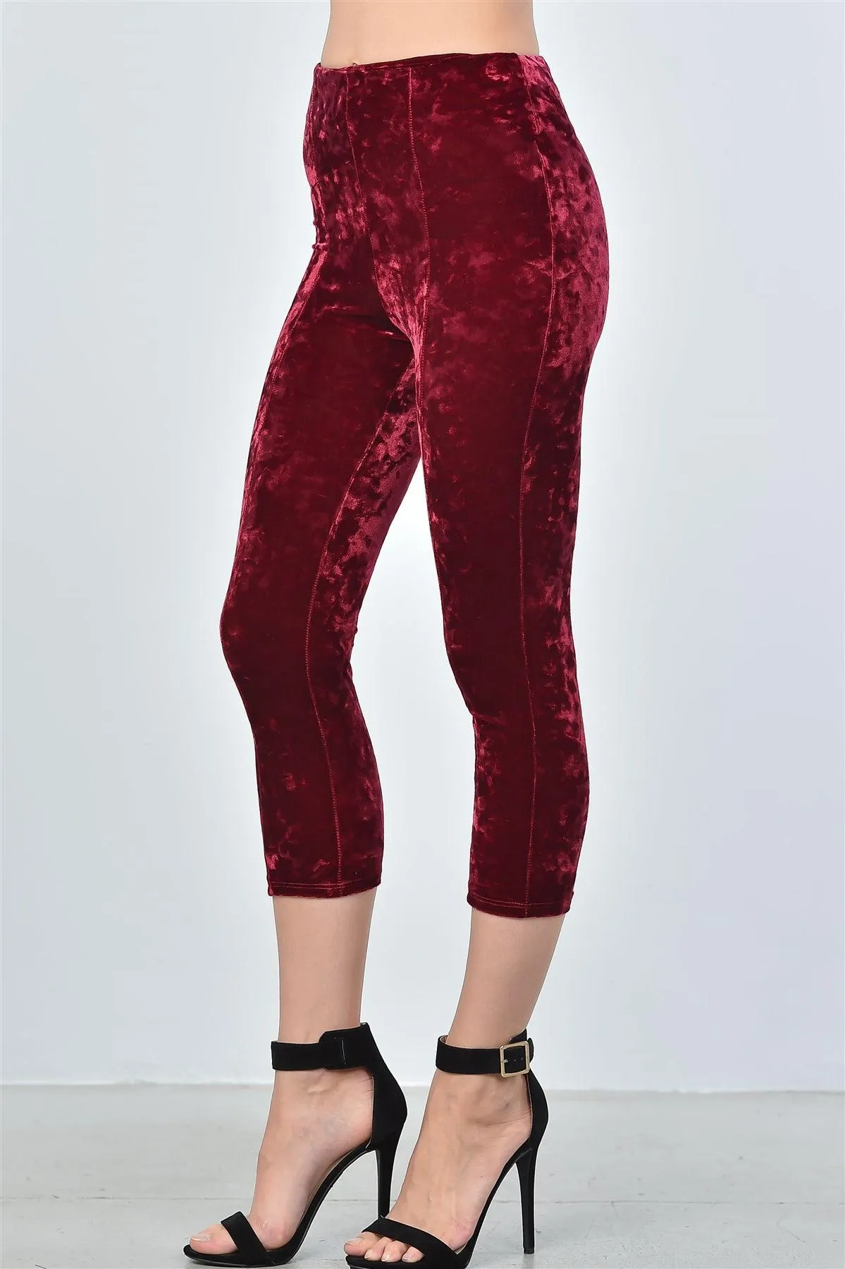 Wine Velvet Calf-Length High Waist Pants /3-2-1