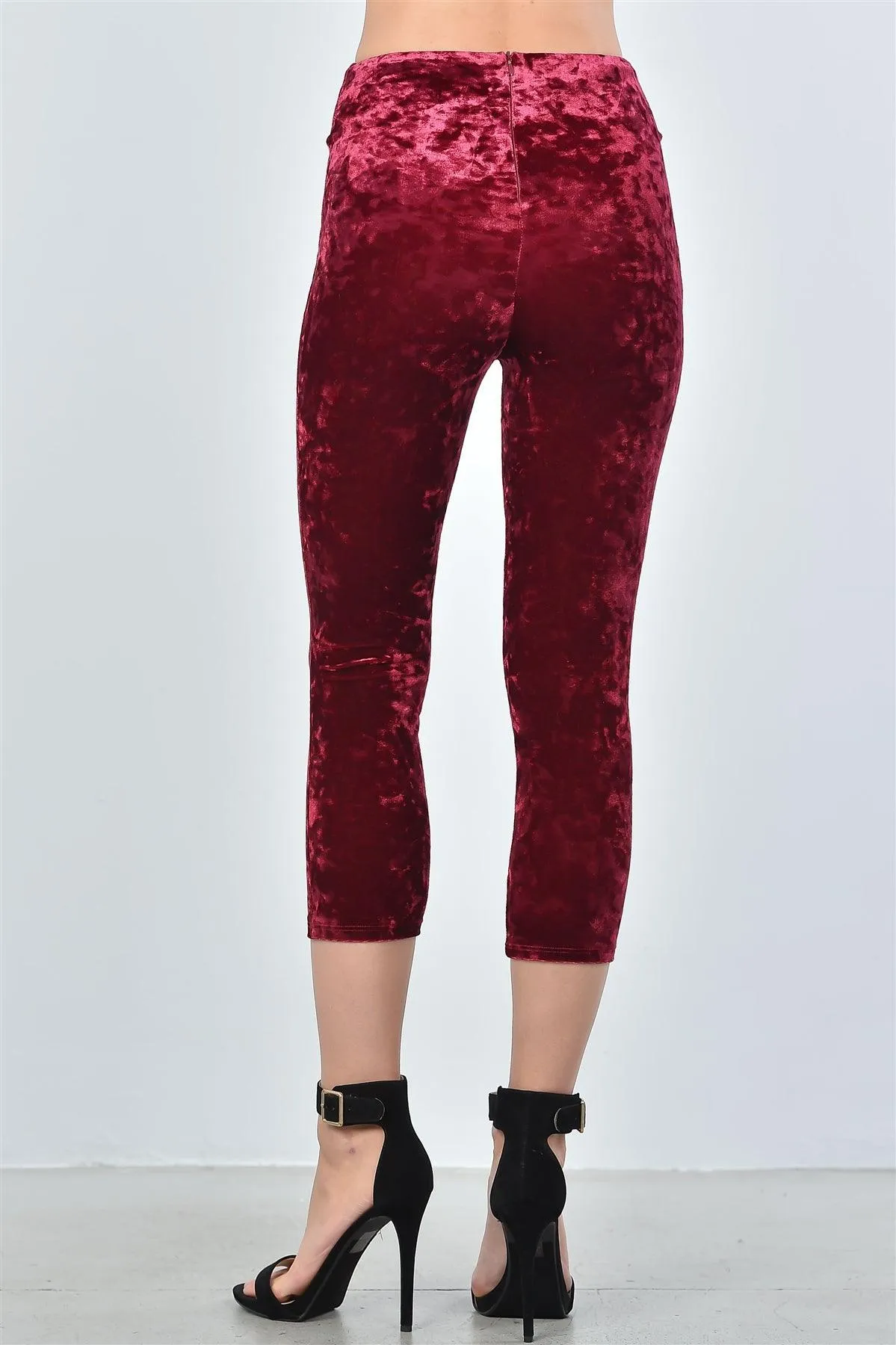 Wine Velvet Calf-Length High Waist Pants /3-2-1