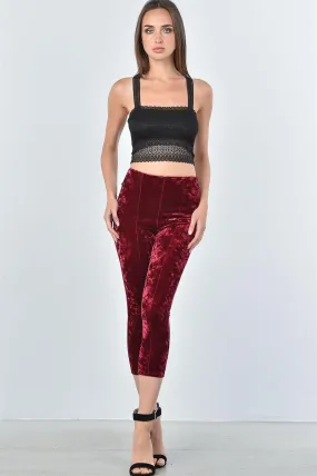 Wine Velvet Calf-Length High Waist Pants /3-2-1