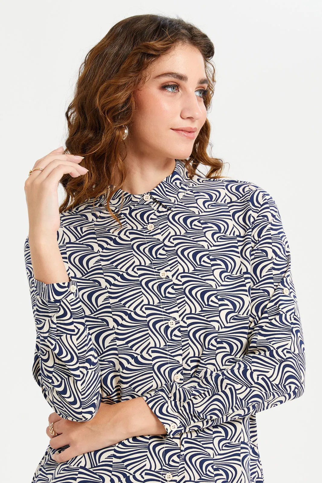 Women Beige Collared Printed Shirt