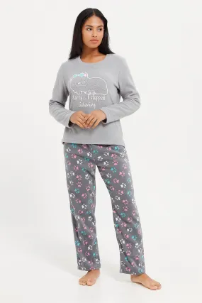 Women Grey Print Pyjama Set (2 Piece)