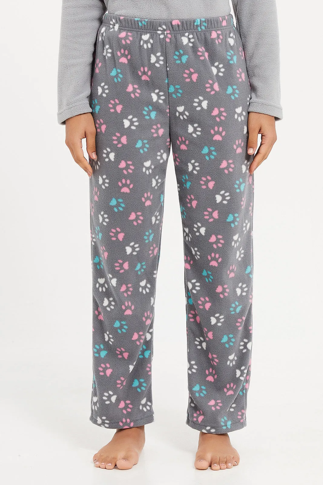 Women Grey Print Pyjama Set (2 Piece)