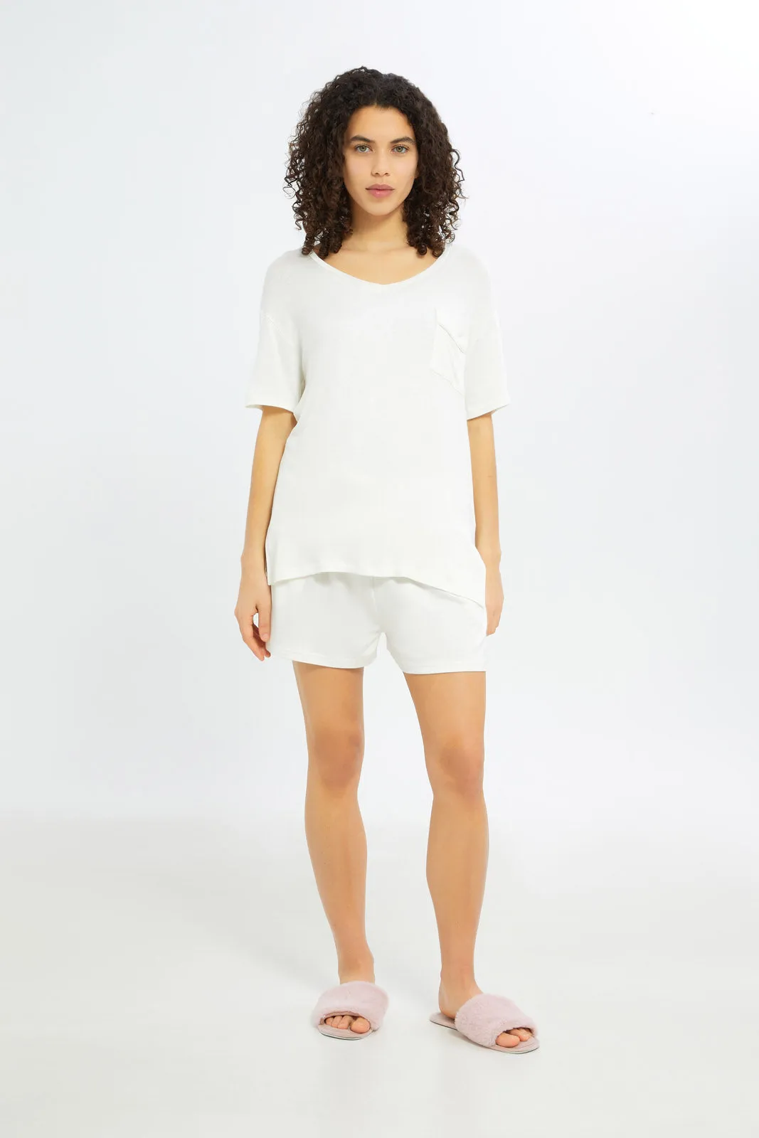 Women Ivory Short Sleeves Pyjama Set (2 Piece)