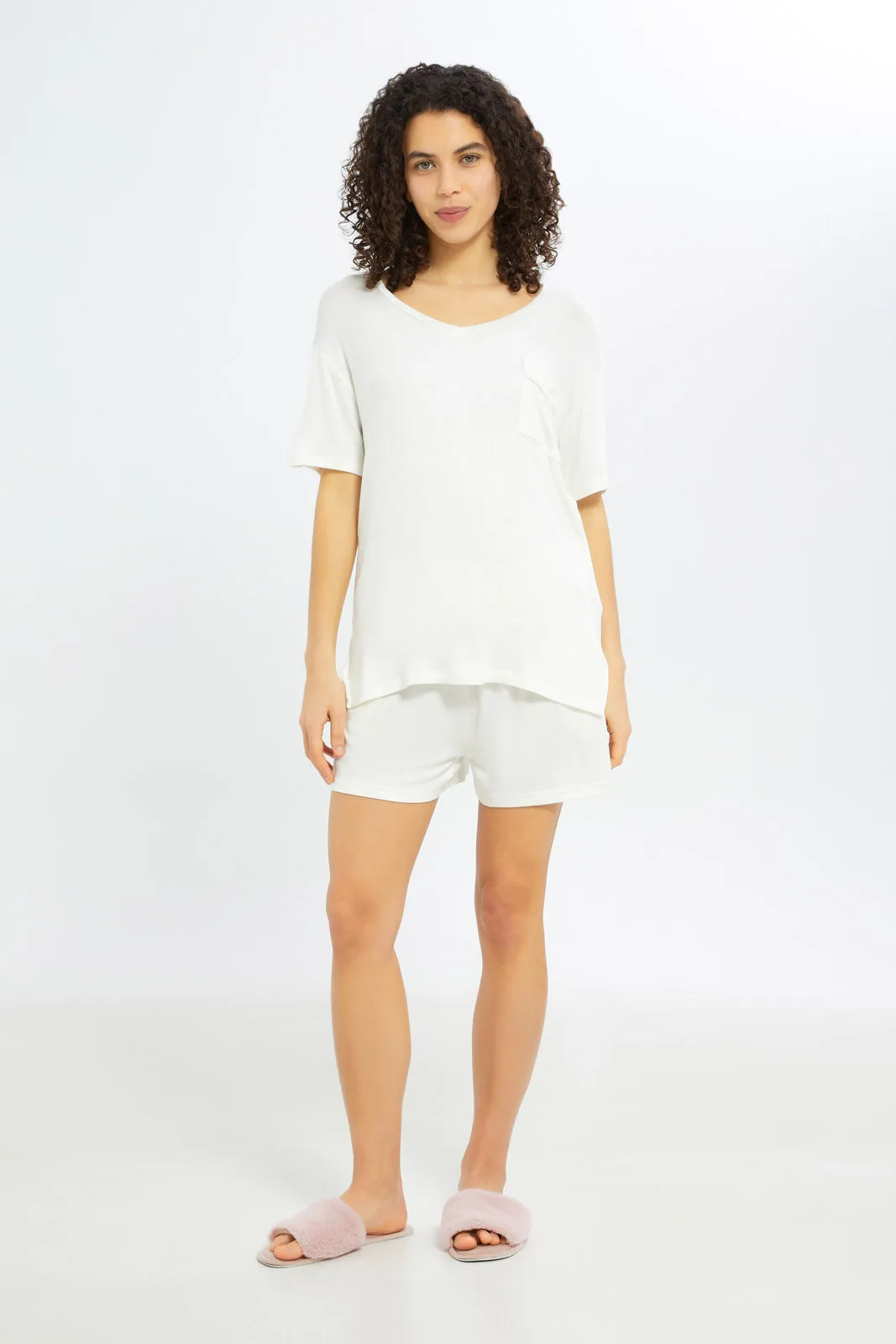 Women Ivory Short Sleeves Pyjama Set (2 Piece)