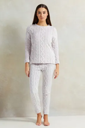 Women Ivory Textured Pyjama Set (2 Piece)