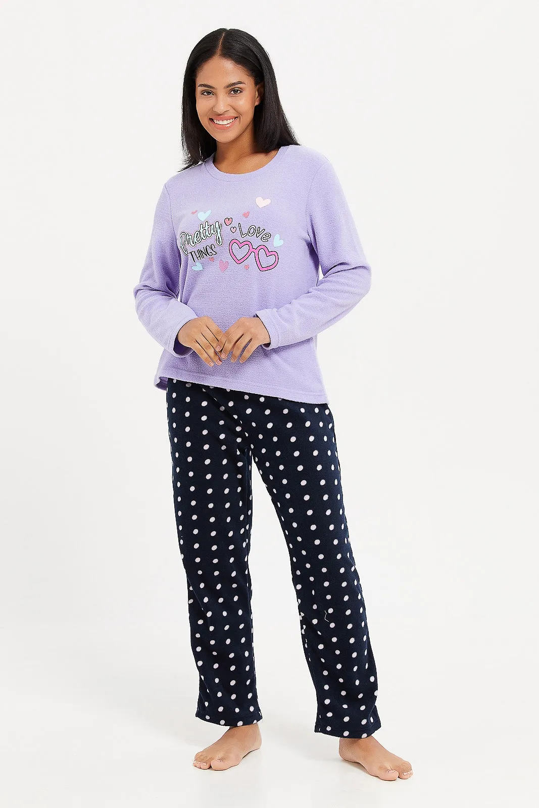 Women Lilac Printed Pajama Set (2 Piece)