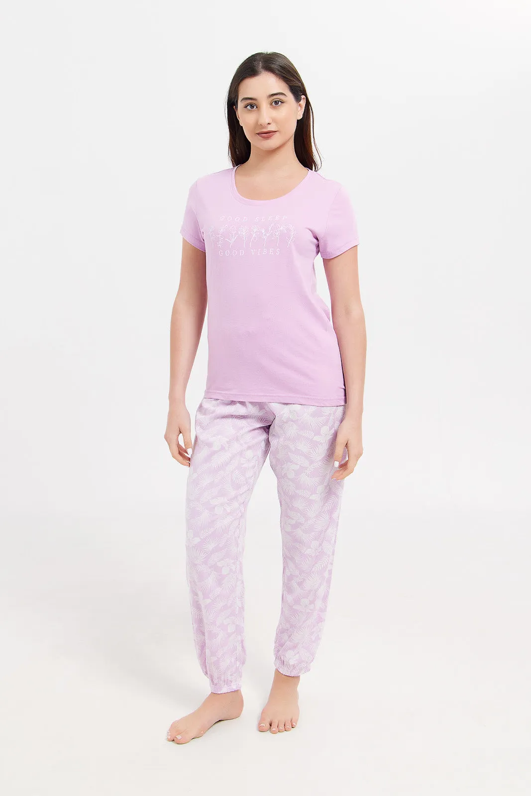 Women Lilac Short Sleeves Pyjama Set (2 Piece)