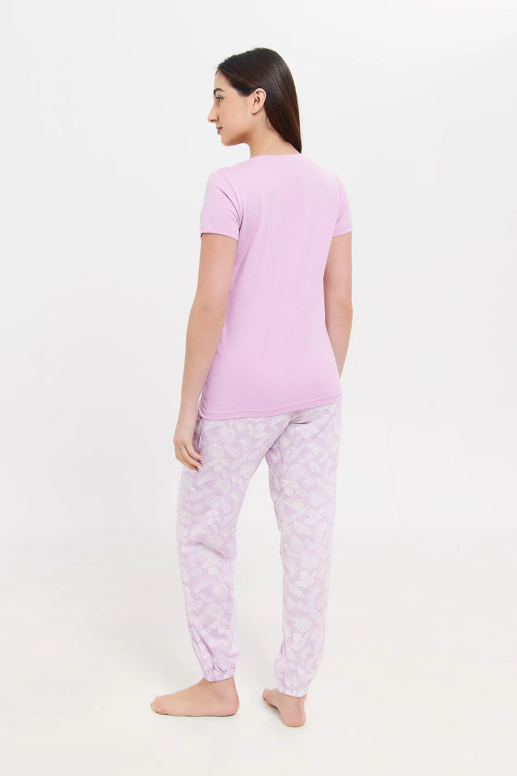 Women Lilac Short Sleeves Pyjama Set (2 Piece)