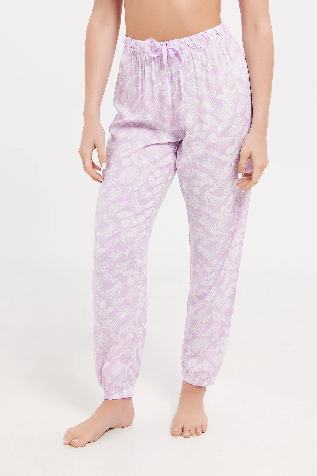 Women Lilac Short Sleeves Pyjama Set (2 Piece)