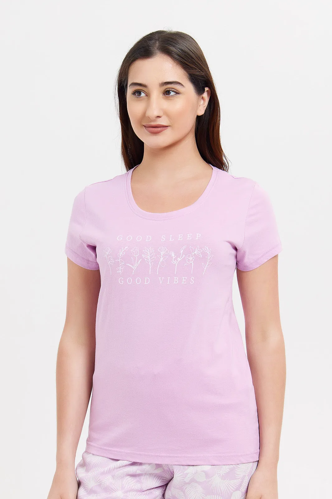 Women Lilac Short Sleeves Pyjama Set (2 Piece)