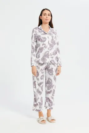 Women Mauve Printed Classic Pajama Set (2 Piece)