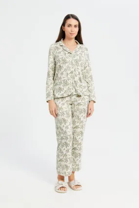 Women Mint Printed Classic Pajama Set (2 Piece)