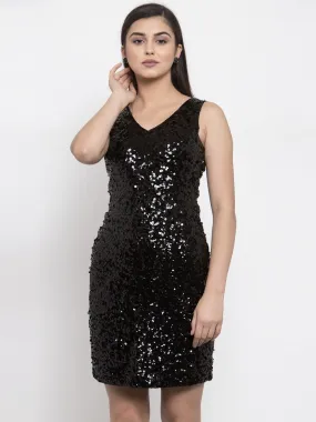 Women Sequinned Black Slim Fit Mini Dress