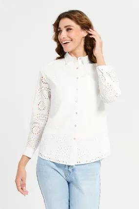 Women White Cutwork Shirt