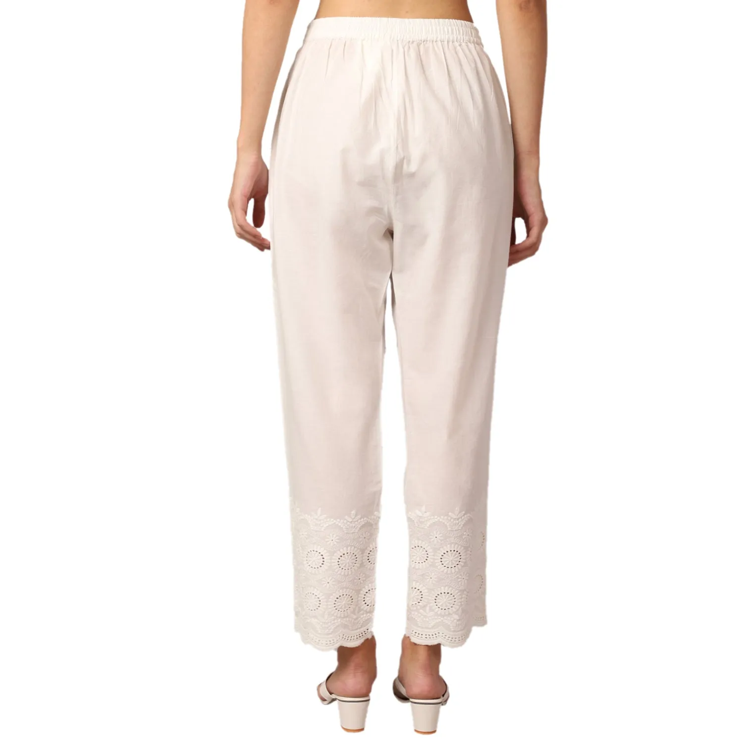 Women's Casual Regular Fit Offwhite Pleated Front Mid rise Ethnic Pant