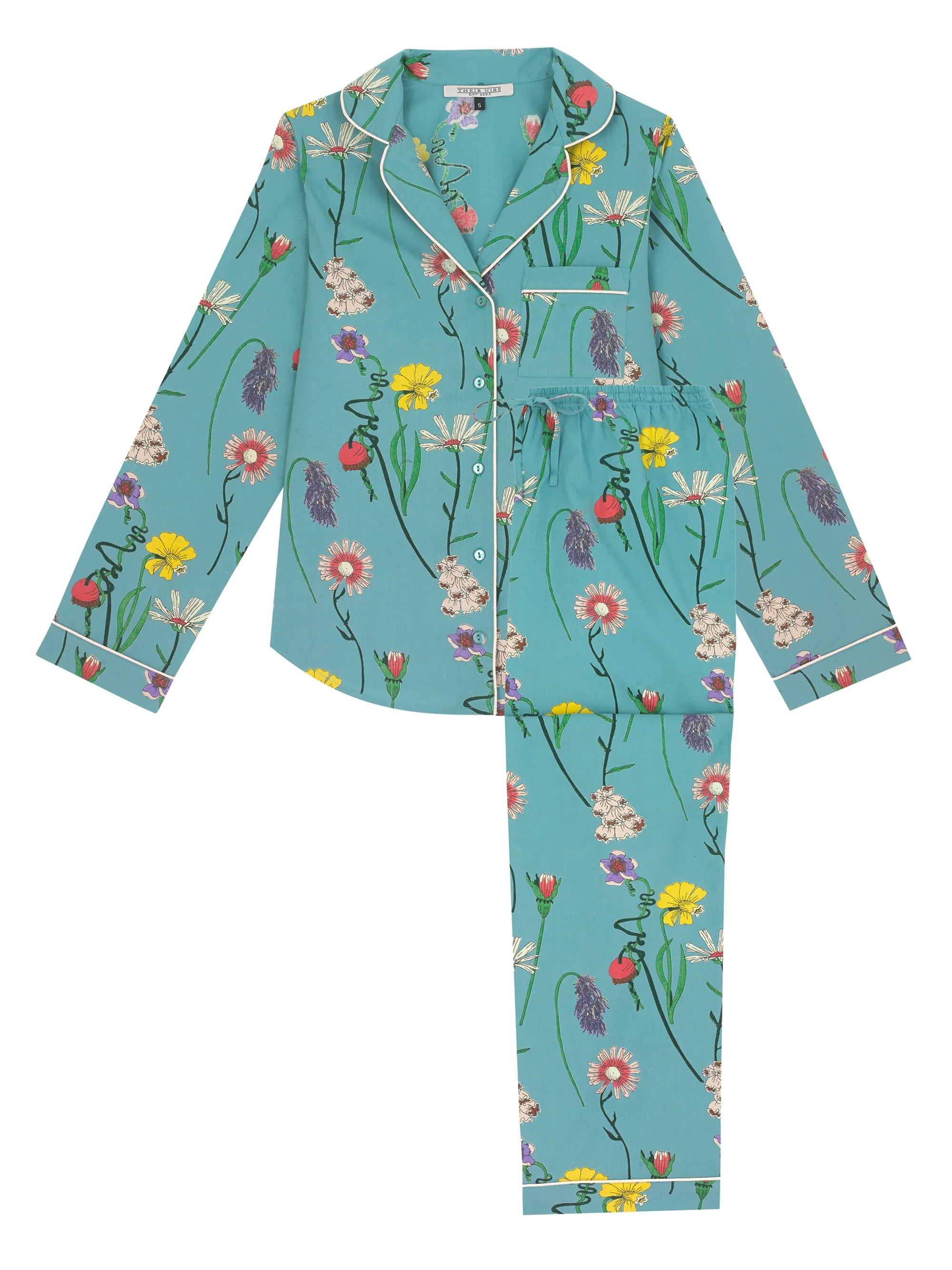 Womens Cotton Traditional Pyjamas Field Flowers Print