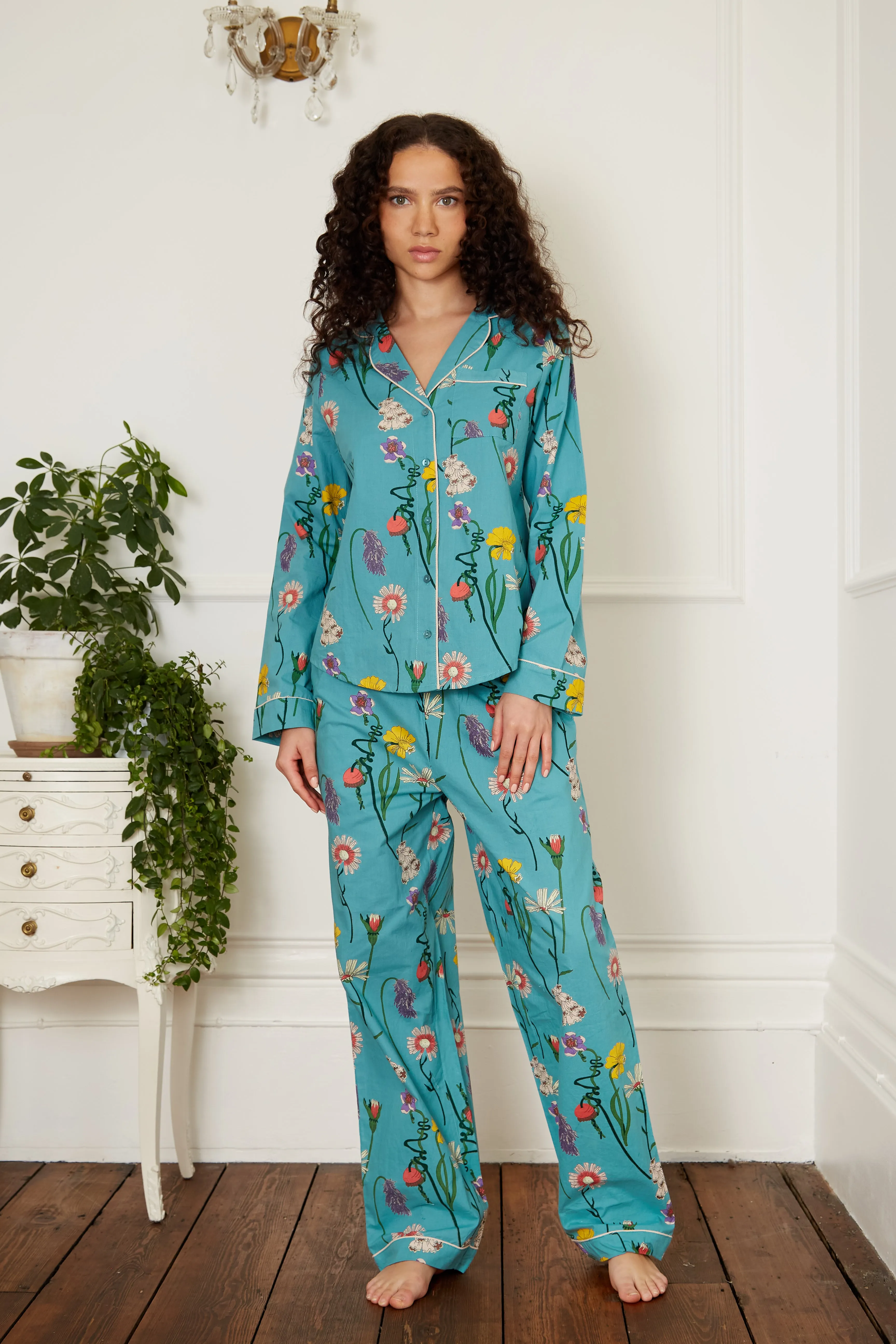 Womens Cotton Traditional Pyjamas Field Flowers Print