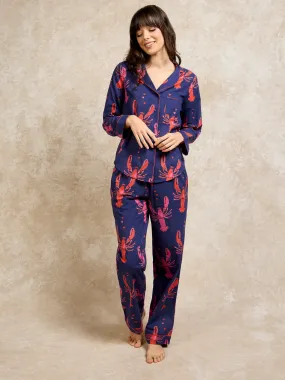 Womens Cotton Traditional Pyjamas Navy Lobster