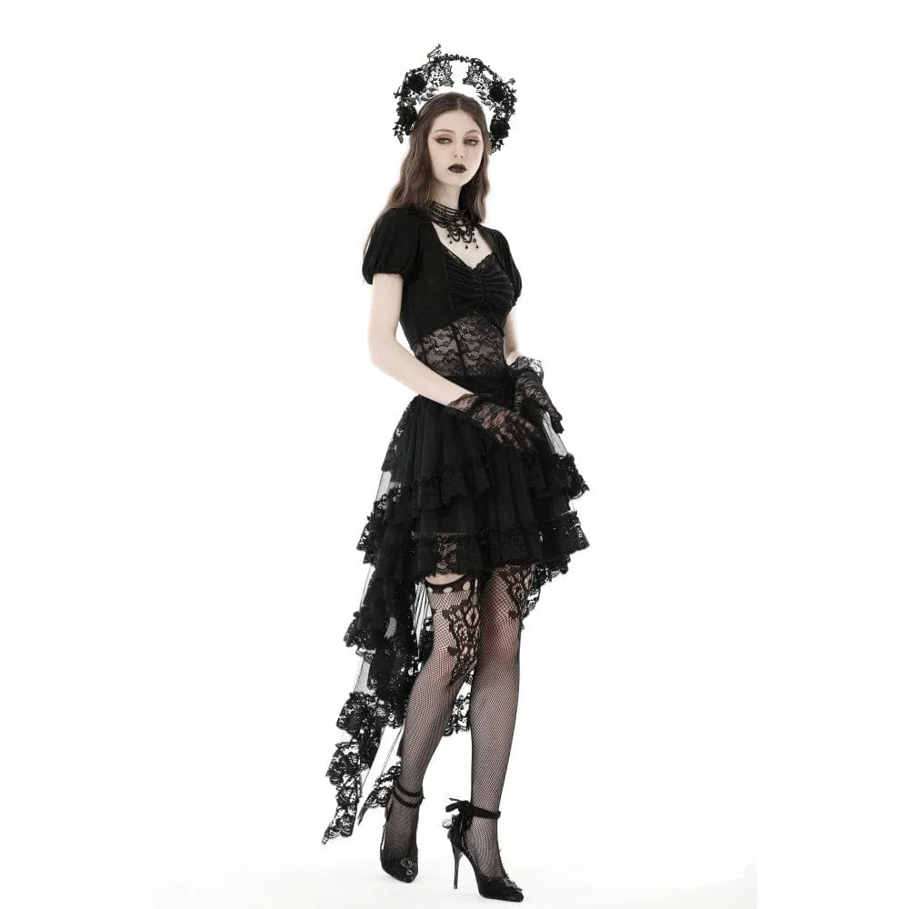 Women's Punk Irregular Ruffled Lace Skirt