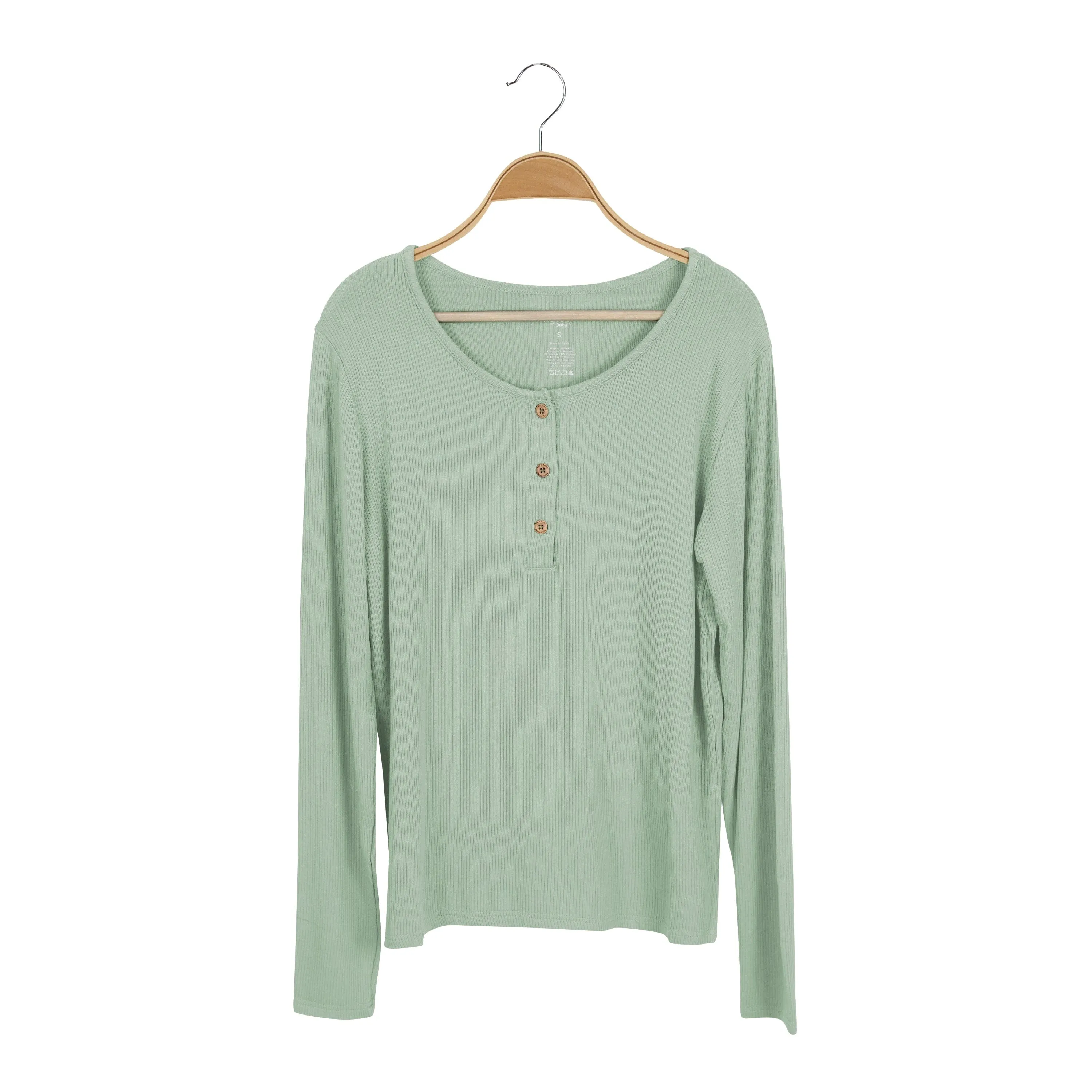 Women's Ribbed Henley Top in Thyme