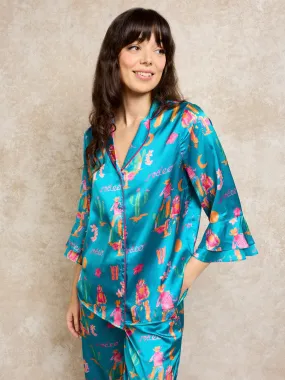 Womens Satin Fluted Pyjamas Neon Cowboy