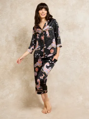 Womens Satin Long Sleeve Capri Pyjamas La Luna