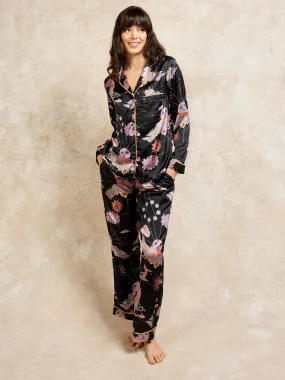 Womens Satin Traditional Pyjamas Black La Luna