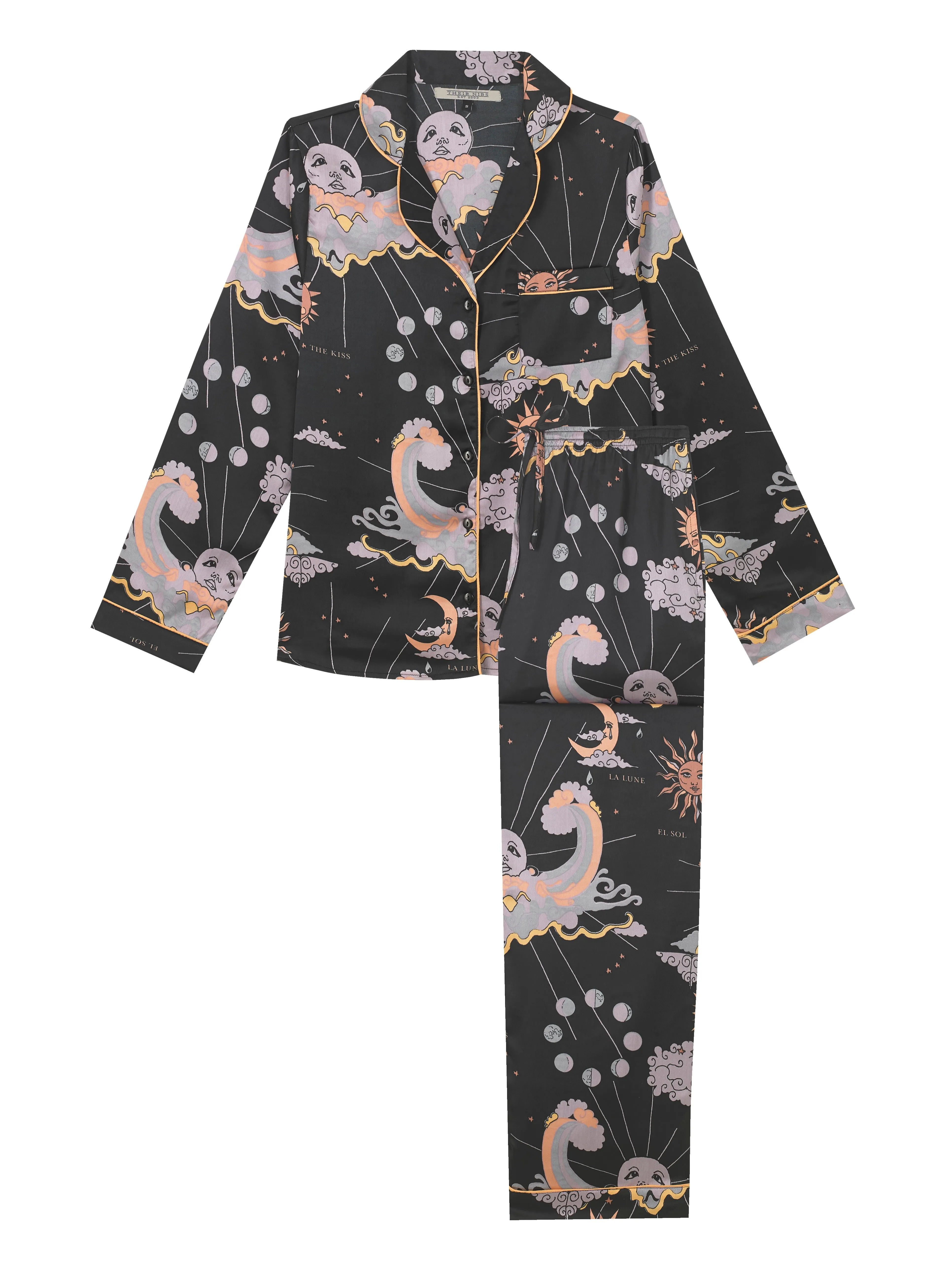 Womens Satin Traditional Pyjamas Black La Luna