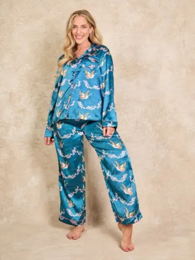 Womens Satin Traditional Pyjamas Crane Blossom