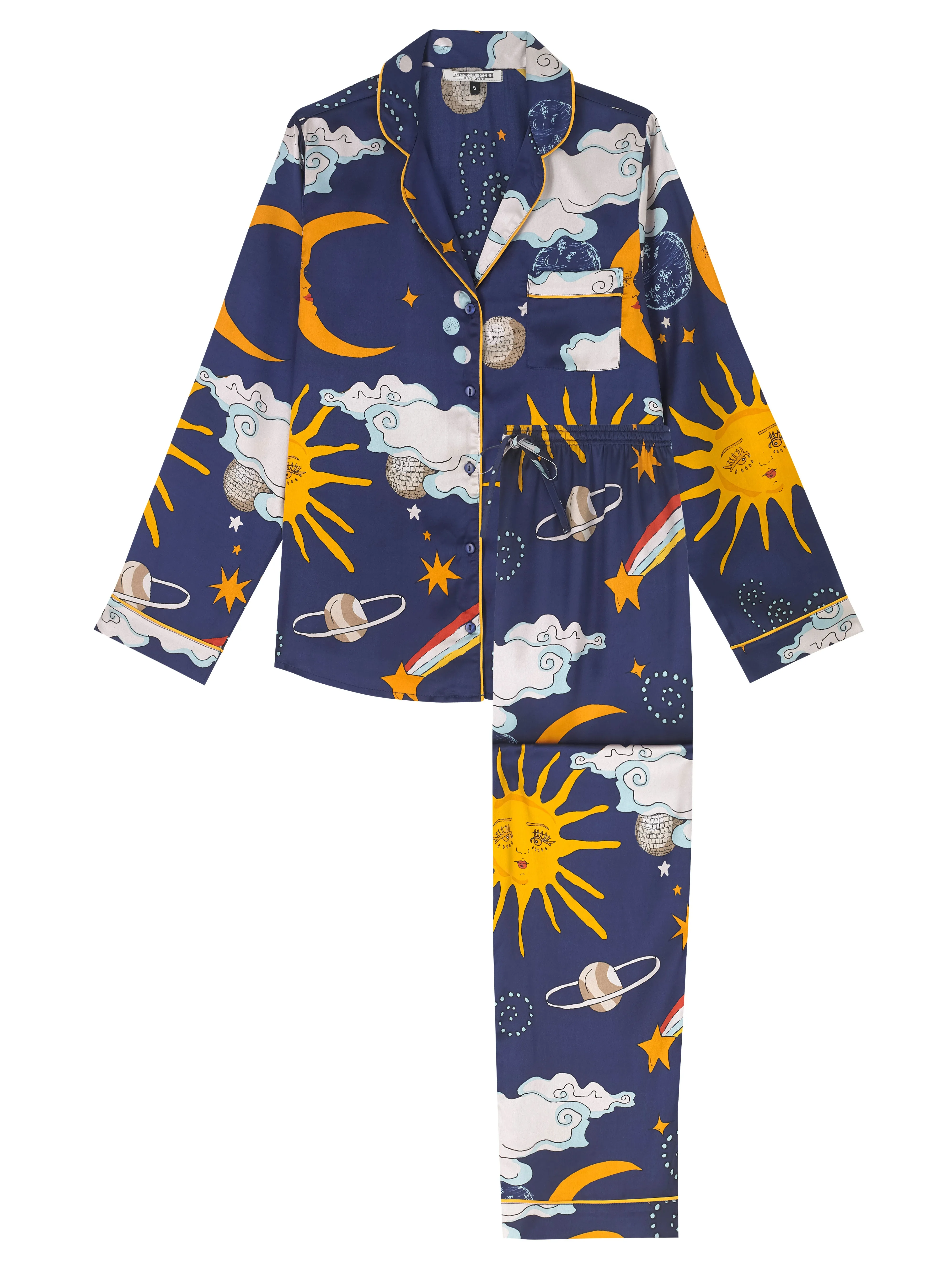 Womens Satin Traditional Pyjamas Disco Space