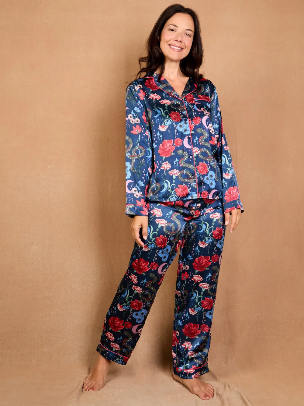 Womens Satin Traditional Pyjamas Eden Garden