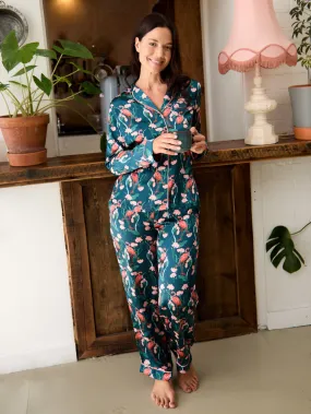 Womens Satin Traditional Pyjamas Flamingo