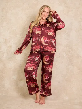 Womens Satin Traditional Pyjamas Red Venetian Masks