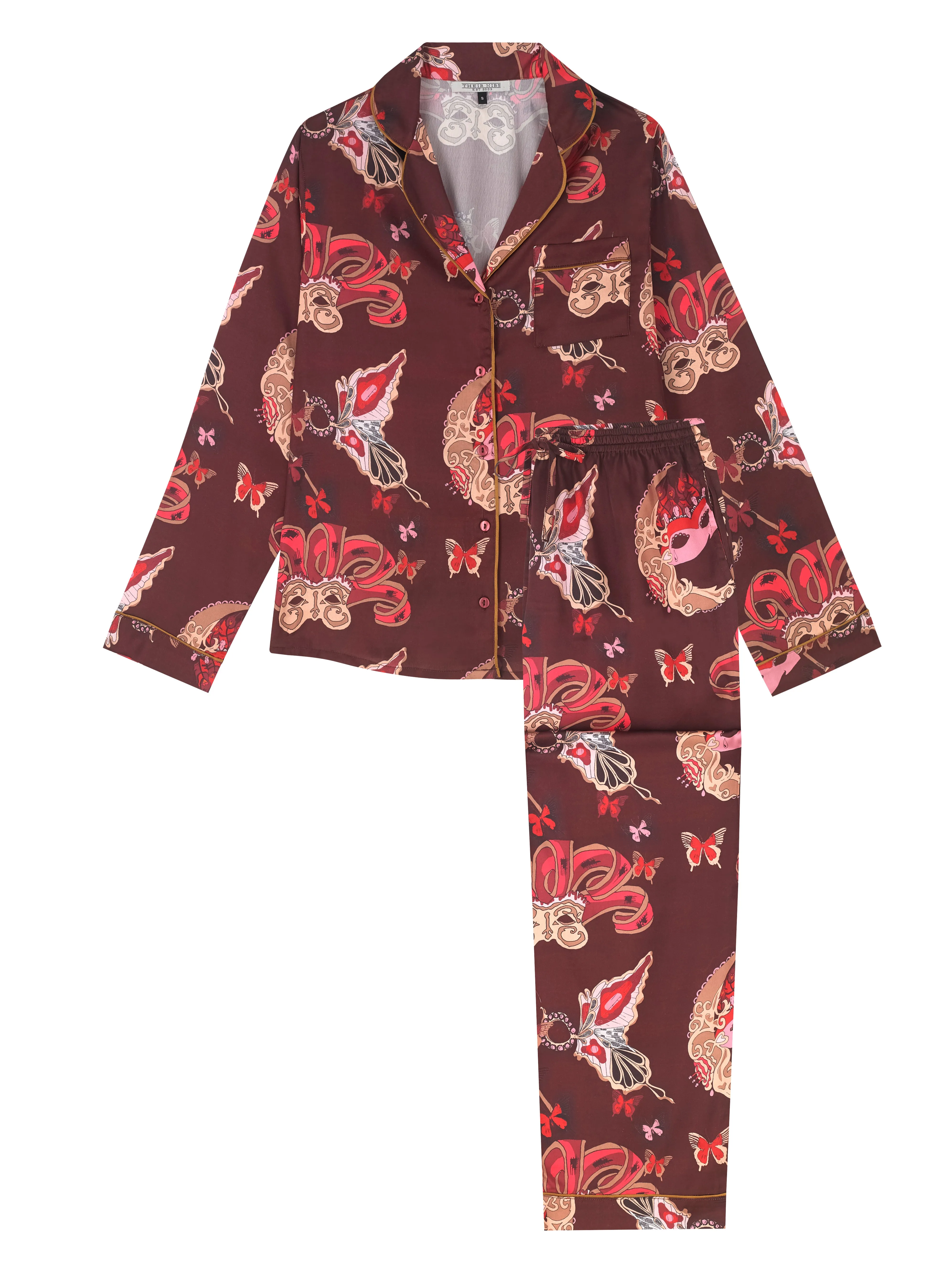 Womens Satin Traditional Pyjamas Red Venetian Masks