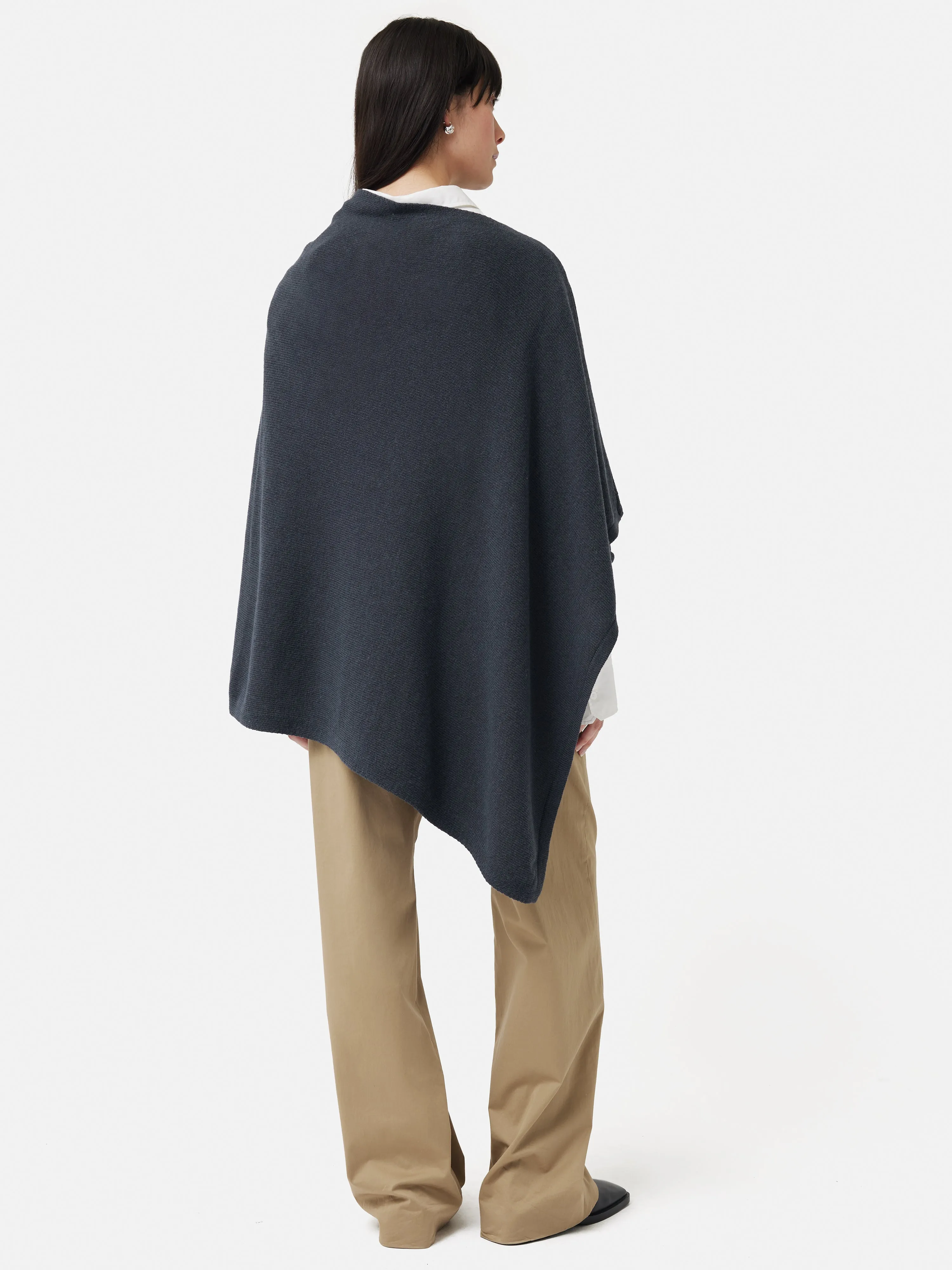 Wool Cashmere Blend Drape Poncho | Slate