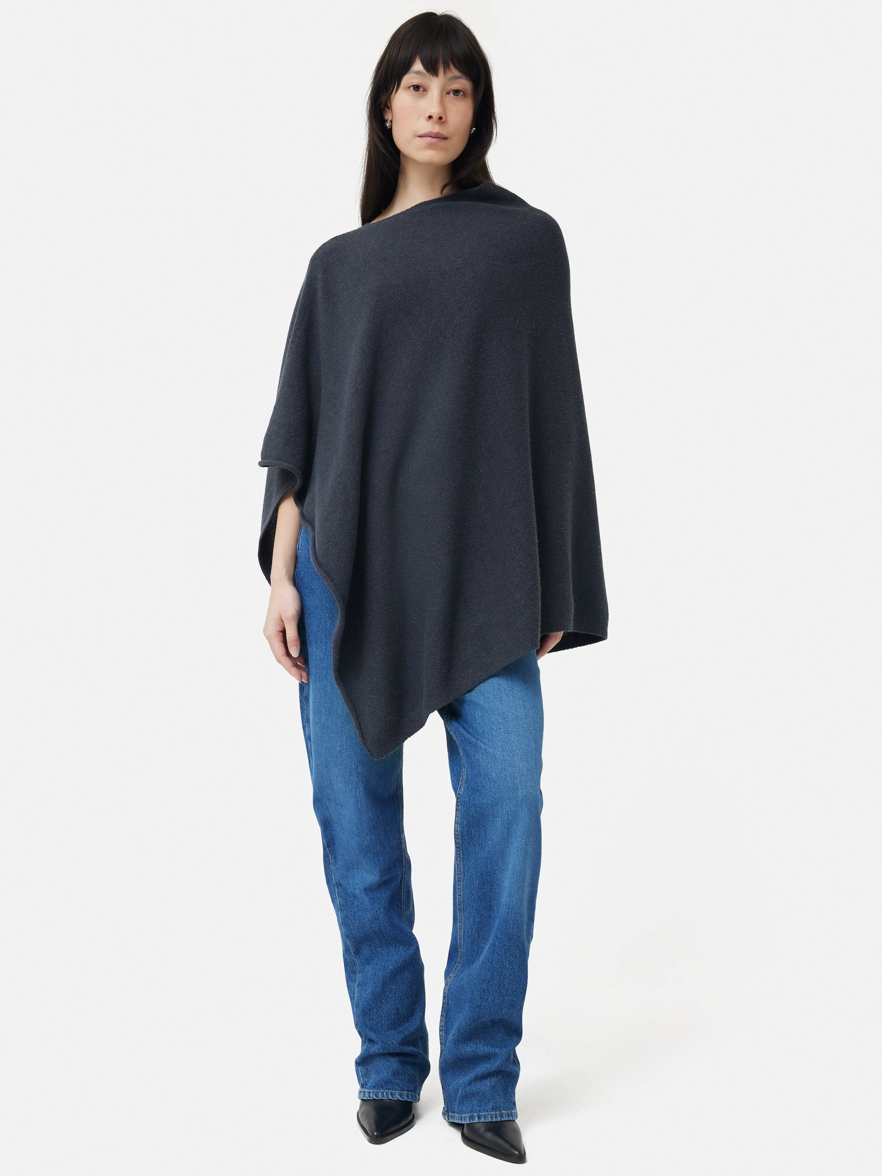 Wool Cashmere Blend Drape Poncho | Slate