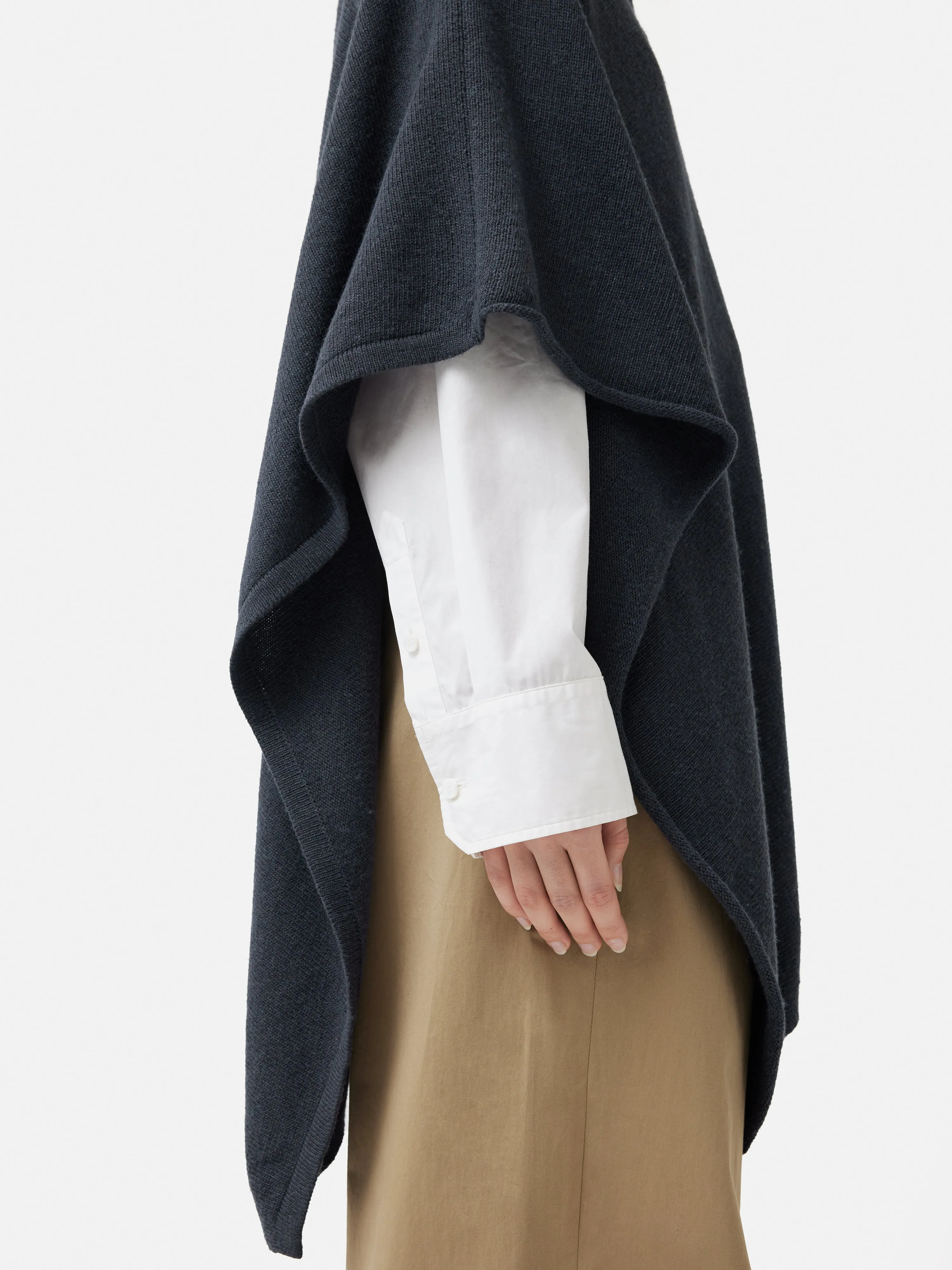 Wool Cashmere Blend Drape Poncho | Slate