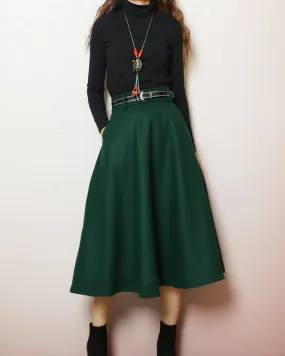 Wool skirt, Midi skirt, Winter skirt, Wool skirt with belt, custom made skirt, black skirt (Q2143)