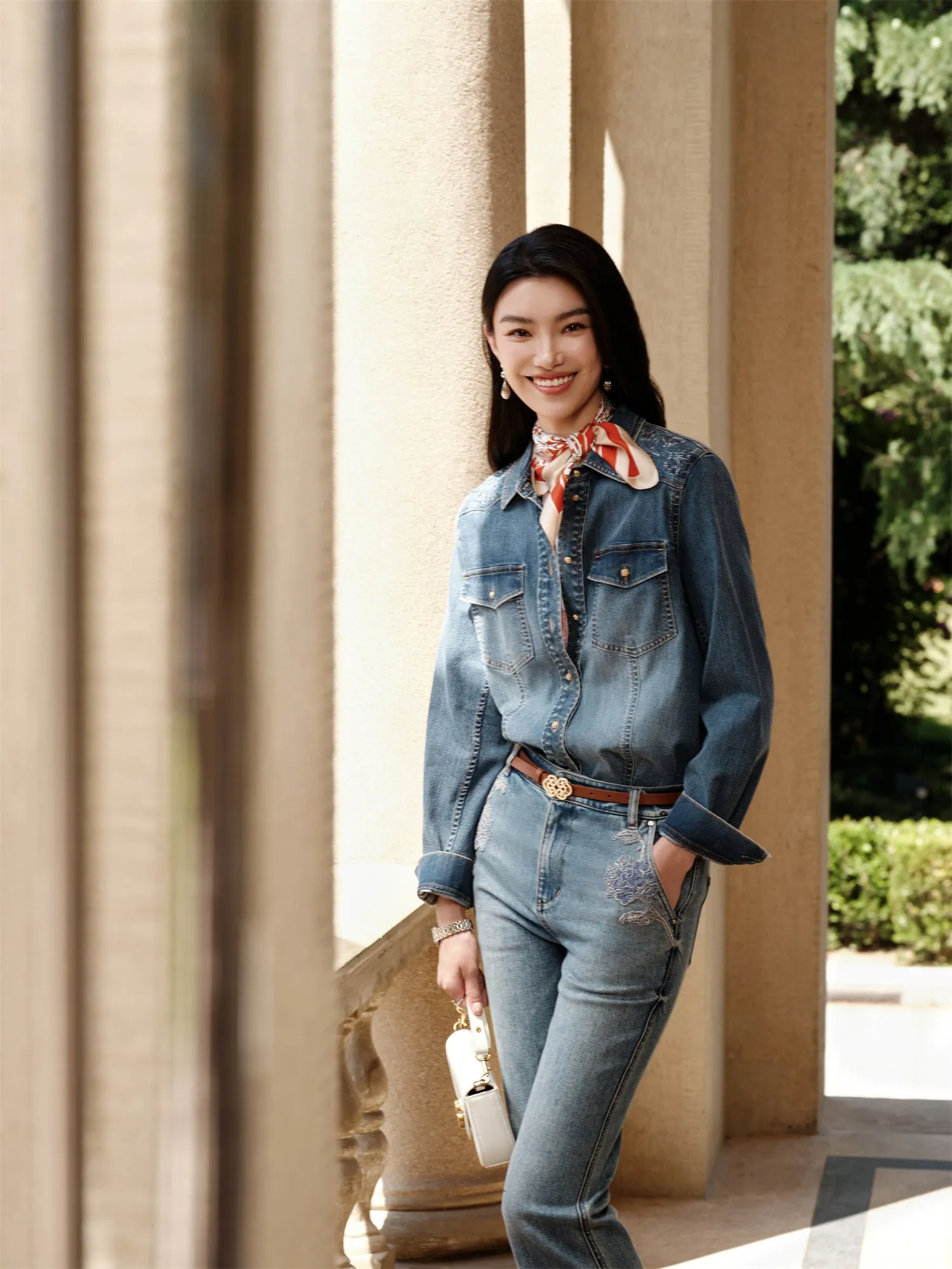 YAYING Braided Embroidery Denim Cotton Shirt