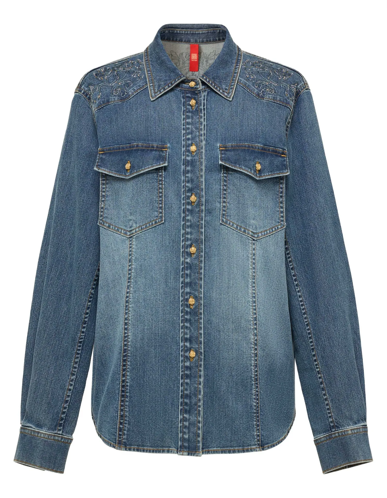 YAYING Braided Embroidery Denim Cotton Shirt