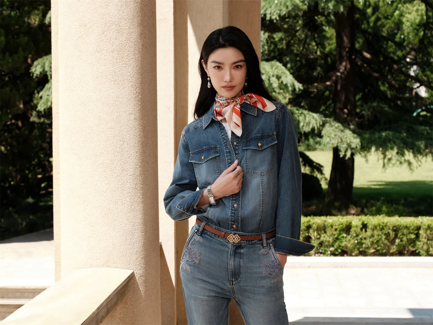 YAYING Braided Embroidery Denim Cotton Shirt