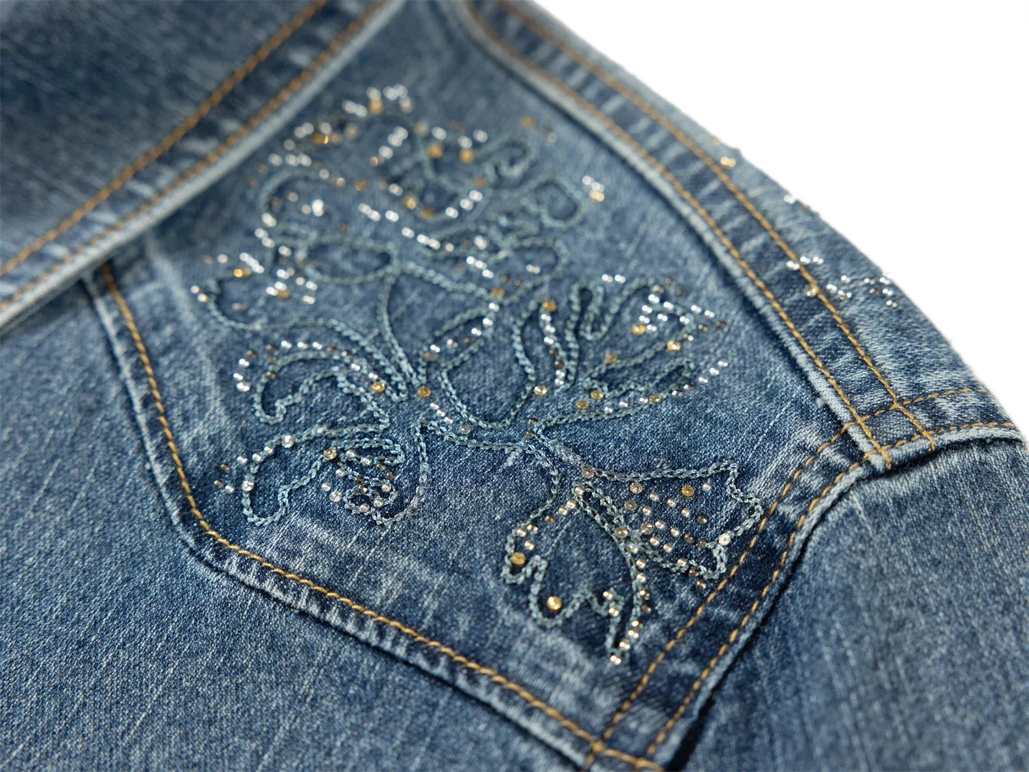 YAYING Braided Embroidery Denim Cotton Shirt