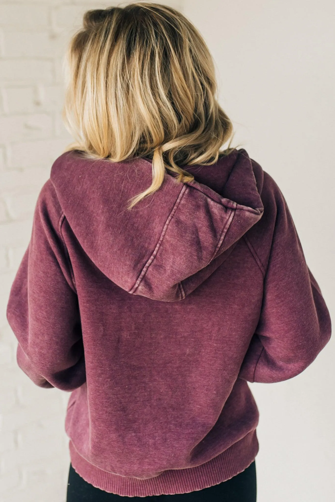 Zip Henley Acid Wash Fleece Hoodie